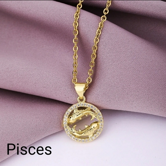 Pisces Necklace Inlaid Zircon Gold Plated Stainless Steel - Picture 11 of 14